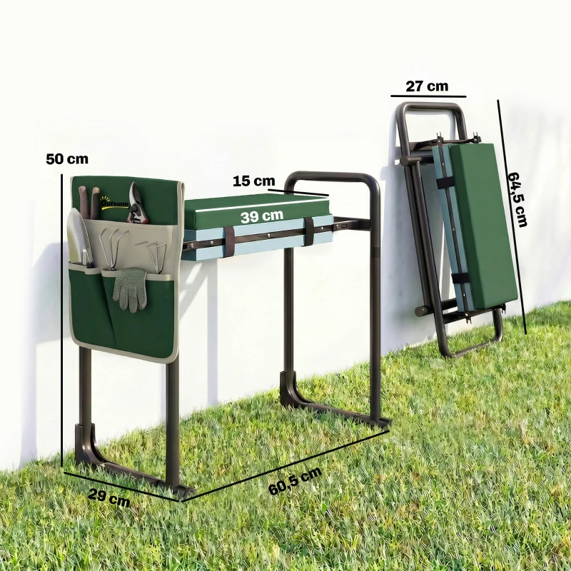 Outsunny almofada e assento para joelhos de jardim, capacidade de 150 kg, banquinho de jardim com área de joelho espessamente acolchoada, pernas de aço extensíveis