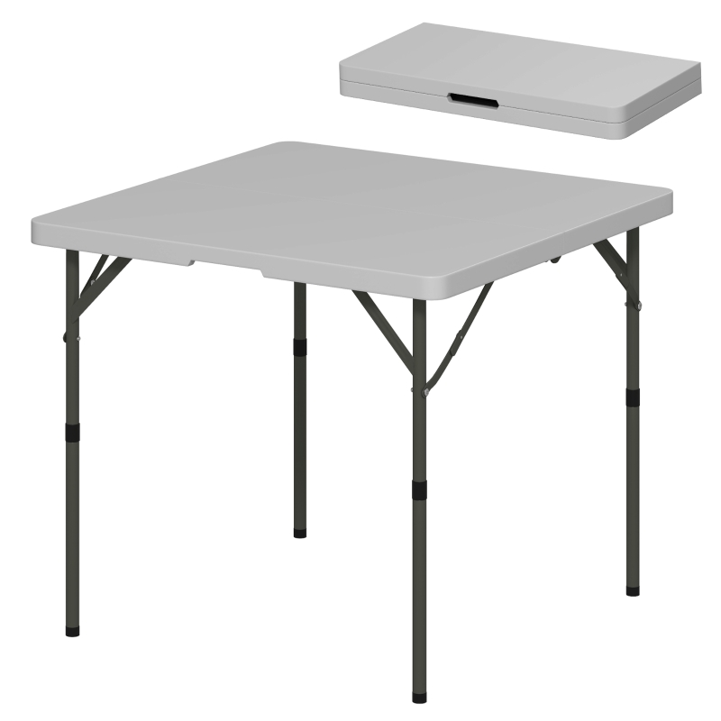 Outsunny Mesa de Camping Dobrável e Ajustável em 2 Alturas, em HDPE e Metal, 86x86x74 cm, Branco