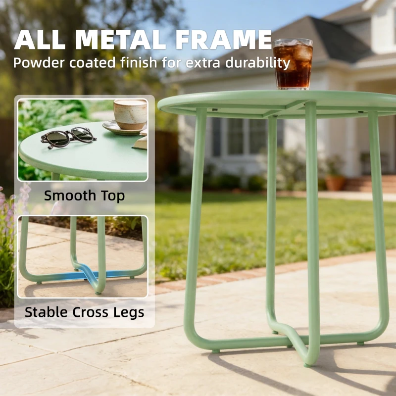 Outsunny 48 cm Round Garden Side Table, Small Metal Outdoor Garden Table with Rolled Edge, Green