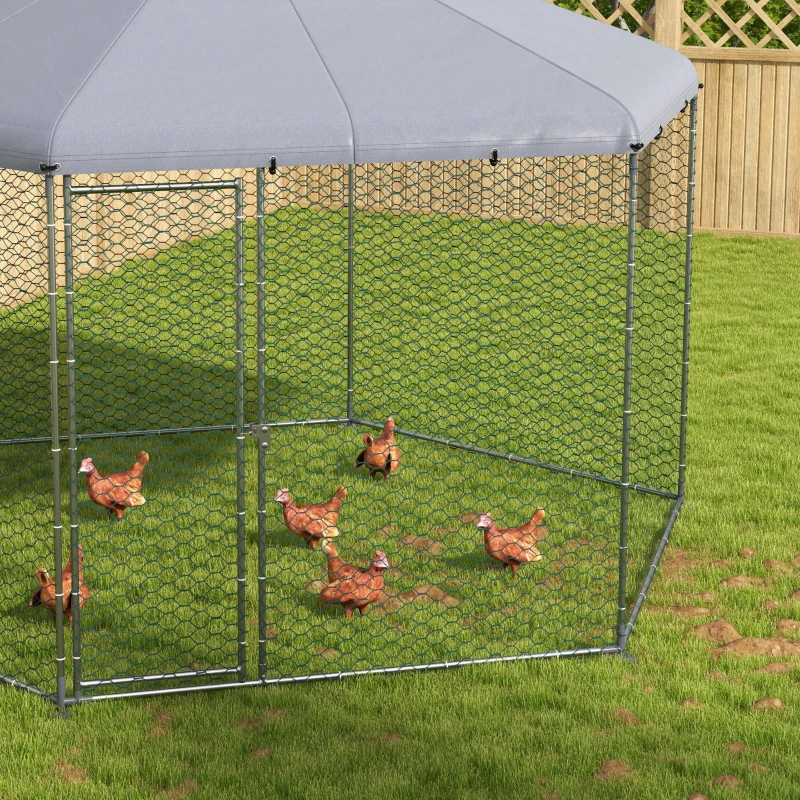 PawHut Enclos poulailler extérieur 10 m² parc grillagé 400 x 346 x 263 cm - espace couvert - 10-15 poules