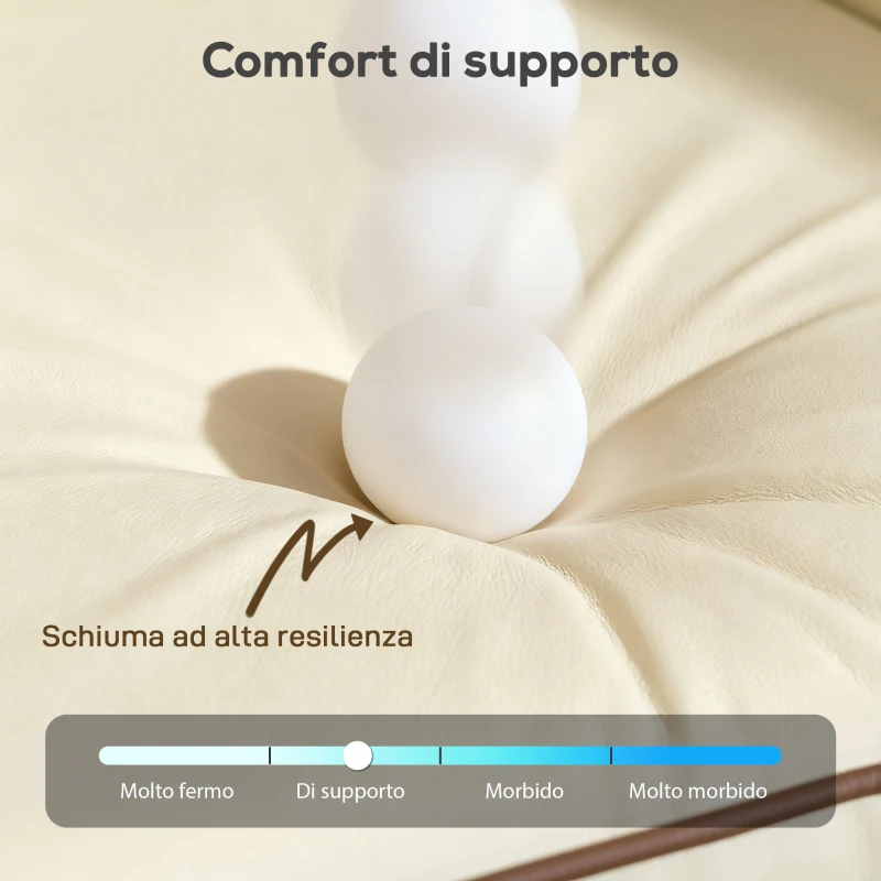 HOMCOM Divano 2 Posti in Finta Pelle con Imbottitura Spessa, Tasca Laterale e 2 Cuscini, 136x81x90 cm, Beige