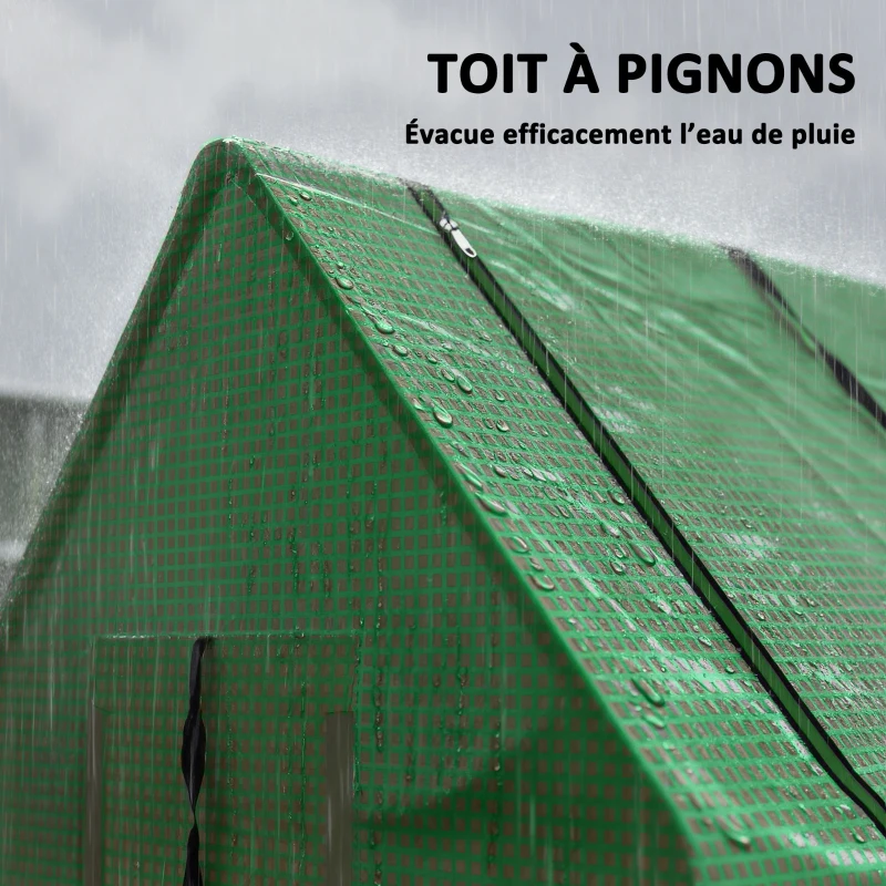 Outsunny Mini serre de jardin mini serre tunnel 240 x 90 x 90 cm toit pointu acier PE 3 fenêtres en filet enroulables vert
