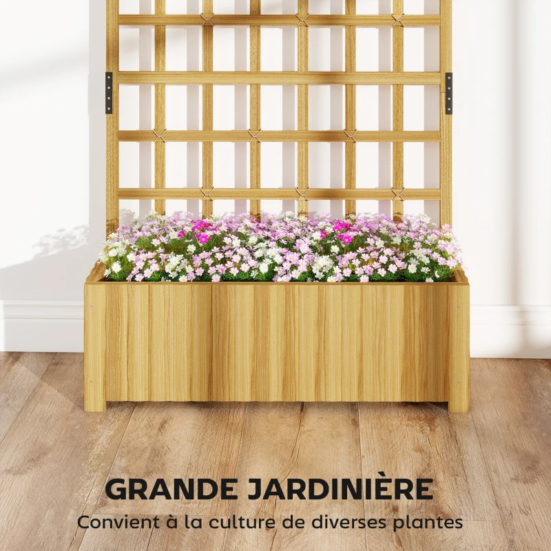 Outsunny Jardinière avec treillis, bac à fleurs, avec trous de drainage, en bois massif, 90 x 30 x 180 cm, effet bois naturel