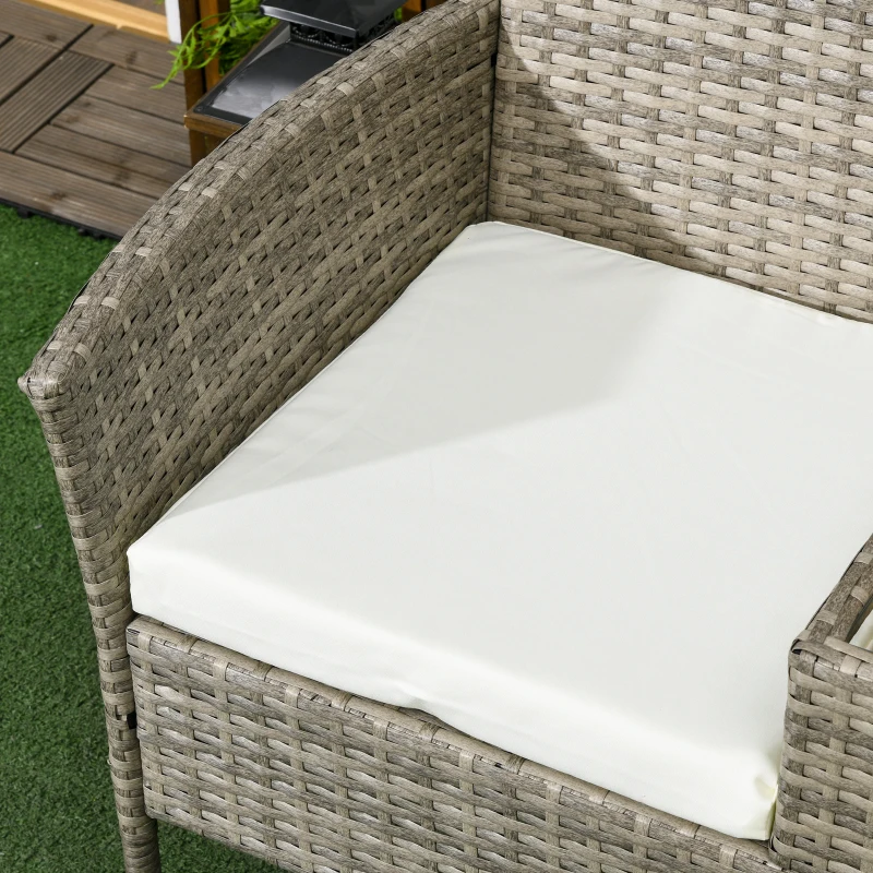 Outsunny Banco de Jardim em Resina Trançada 2 Lugares com Mesa e Almofadas 135x64x81 cm para Varanda e Terraço Preto