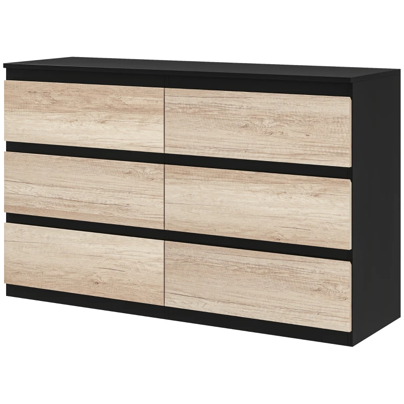 HOMCOM Cômoda 6 gavetas móvel de arrumação sem puxadores design minimalista 120 x 39 x 75 cm preto e madeira natural