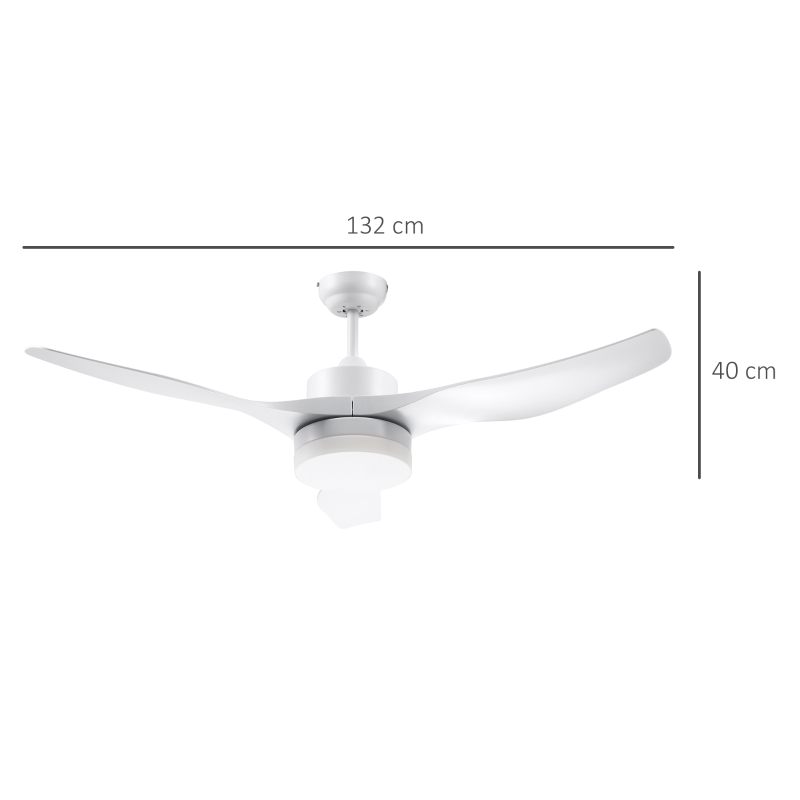 HOMCOM Ventilateur plafond avec lumière et télécommande 20,5 W, 6 vitesses 3 couleurs d'éclairage et minuterie, 132 cm, blanc