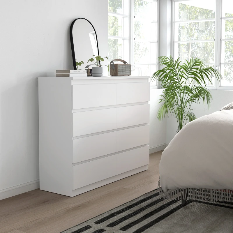 HOMCOM Cômoda 8 gavetas, móvel de arrumação sem puxadores, design minimalista 120 x 39 x 100 cm branco