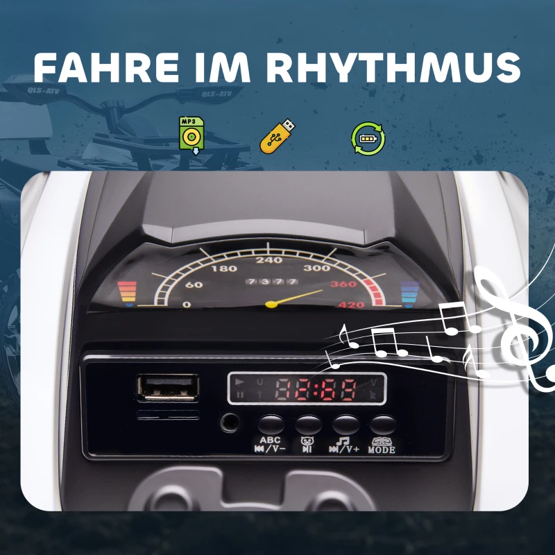 HOMCOM Elektro-Kinderquad, 3-8 km/h, 45 Min. Betriebszeit, LED-Scheinwerfer, Musikplayer mit USB, für Kinder 3 bis 5 Jahre