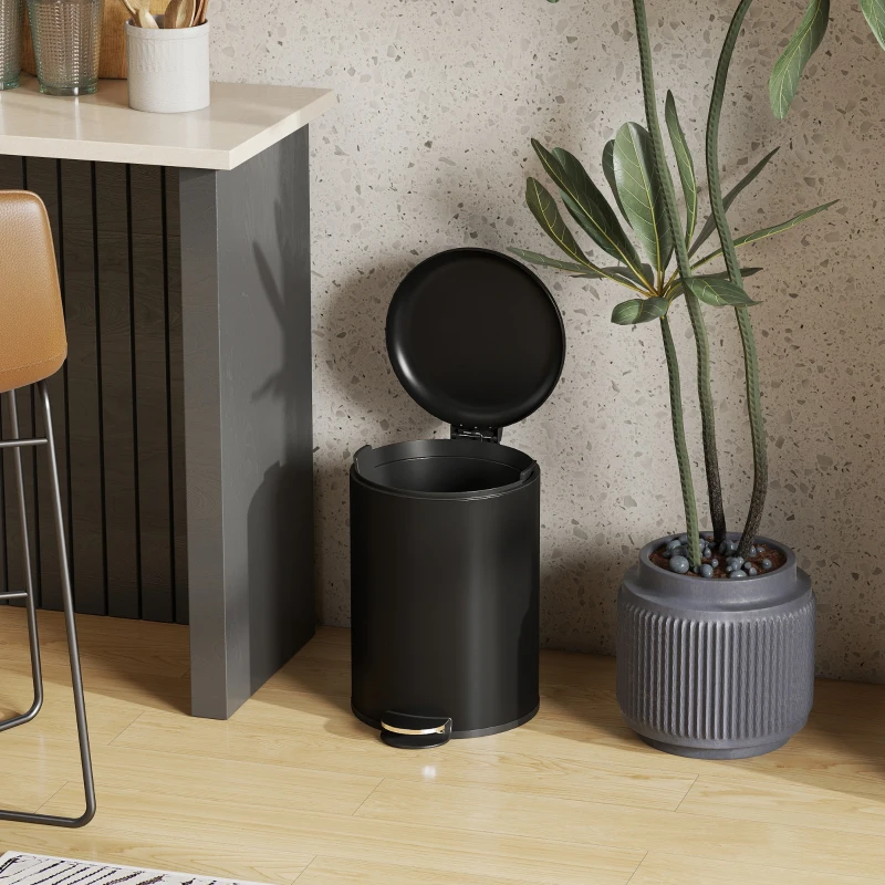 HOMCOM Lixeira de cozinha 20 L, caixote de lixo metálico resistente a impressões digitais com tampa Soft-Close, pedal e balde removível, Preto