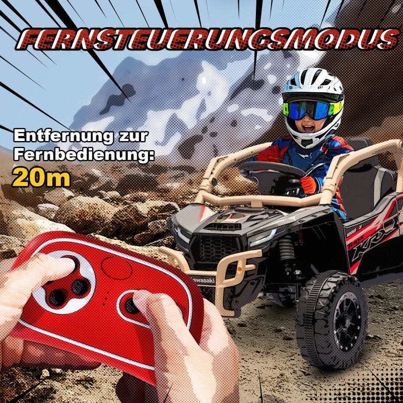 AIYAPLAY 12V Elektrisches Geländefahrzeug für Kinder, Fernbedienung, LED-Lichter, Musik, Hupe, für Kinder von 3-8 Jahren, Gelb