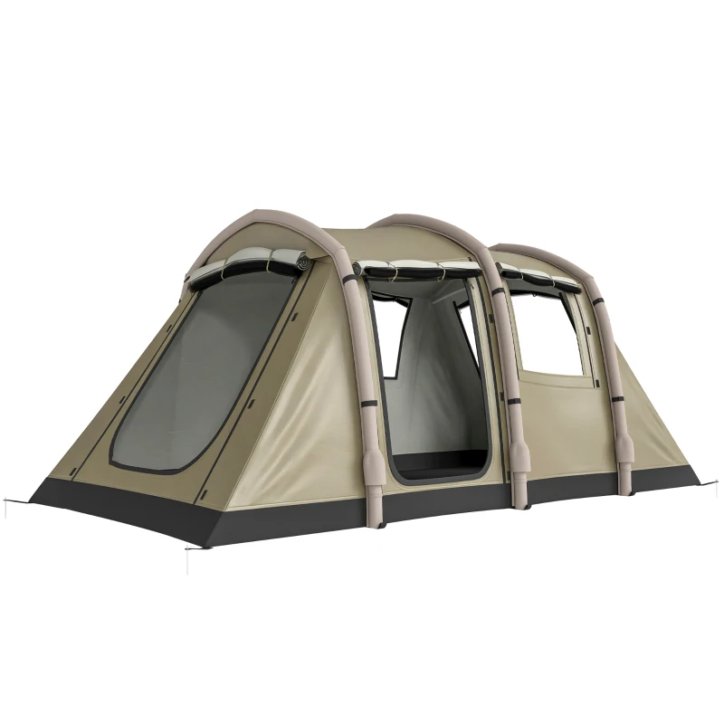 Outsunny Tenda insuflável 5-6 pessoas, montagem rápida, tenda outdoor para campismo com bomba de ar, janelas em rede, estacas, toldo
