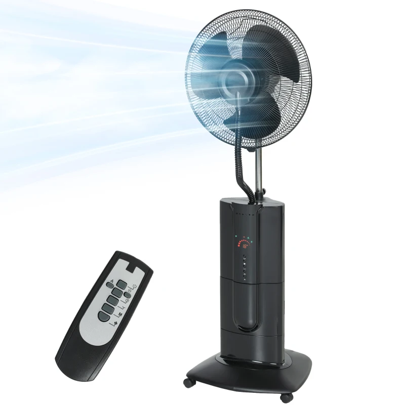 HOMCOM Ventilador nebulizador 100 W com ionização negativa, ventilador de pé 130 cm, 3 velocidades, 3 modos, temporizador, preto