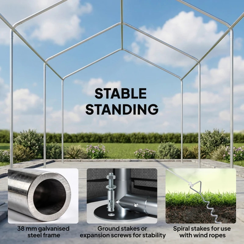 Outsunny 3 x 6 m Heavy Duty Carport, Portable Garage Car Canopy Tent with Galvanised Frame, Doors, Windows, Dark Grey