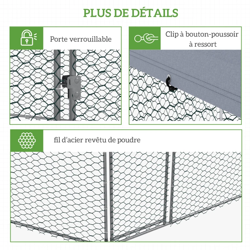 PawHut Enclos poulailler extérieur 10 m² parc grillagé 400 x 346 x 263 cm - espace couvert - 10-15 poules