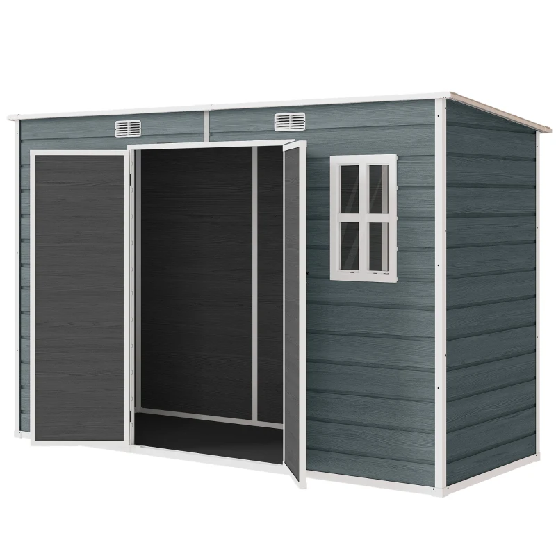 Outsunny Abrigo para ferramentas 3,2 m², Caseta de jardim com telhado inclinado, 303x123x197cm com janela Porta trancável Abertura de ventilação Piso