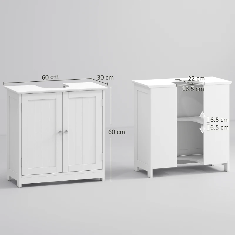 kleankin Under Sink Bathroom Cabinet, Freestanding Under Sink Cabinet with 2 Doors and Adjustable Shelf for Basin without or with Pedestal, White