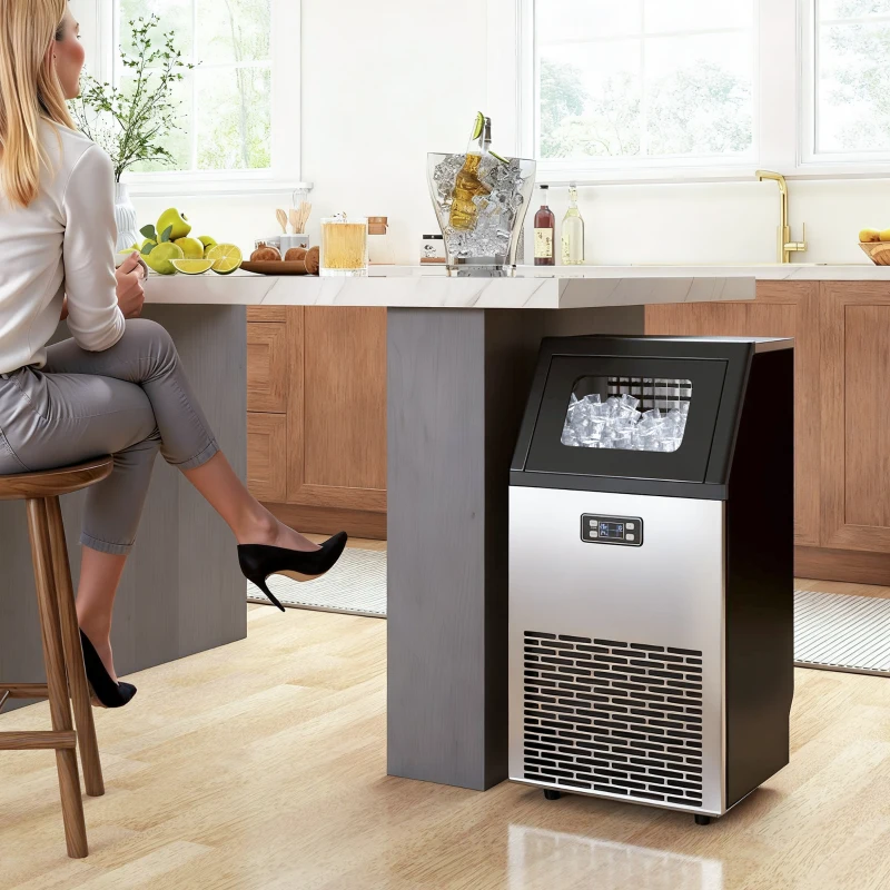 HOMCOM Máquina de Cubos de Gelo Comercial 45 kg/24 h com Reservatório de 11 kg Ecrã LCD para Restaurante