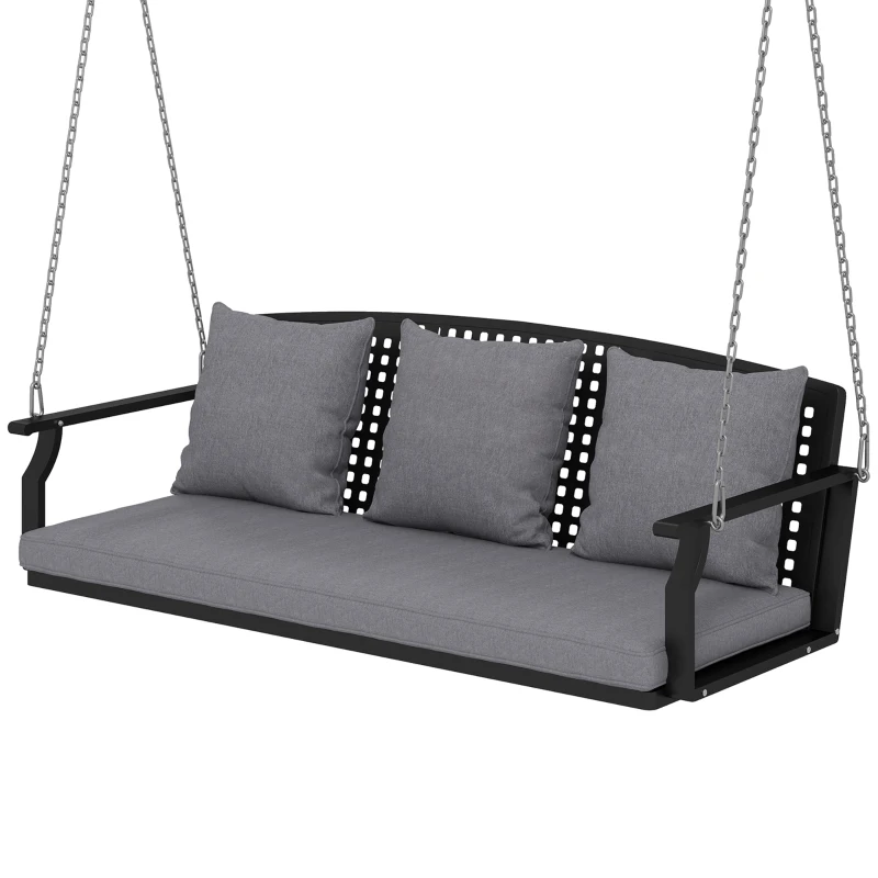 Outsunny Balanço para Varanda 3 Lugares Banco de Jardim com 3 Almofadas de Encosto Almofada de Assento Dispositivo de Suspensão Cinza