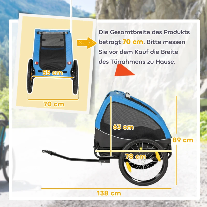 PawHut Reboque Dobrável para Cães com Refletores Janelas em Malha Rodas Porta Bandeira de Segurança para Cães até 20 kg 138x70x89 cm Azul