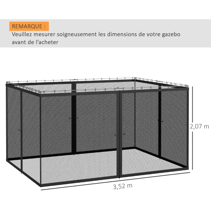 Outsunny Mosquiteiros para Tenda Crianças Pavilhão de Jardim 3x4 m Lote de 4 Mosquiteiros com Zíper Ganchos de Fixação