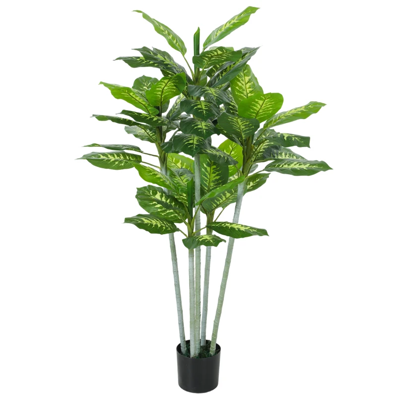 HOMCOM Planta artificial Calathea altura 150 cm vaso em cimento 53 folhas - interior