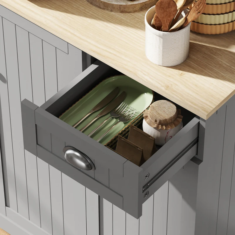 HOMCOM Móvel de Cozinha Estilo Campestre com Prateleiras Reguláveis 101x39x180 cm Cinza