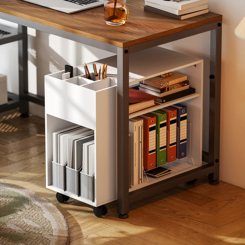 HOMCOM Suporte para impressora Mesa para impressora com compartimento dividido, prateleiras para escritório 70 x 34 x 60 cm Branco