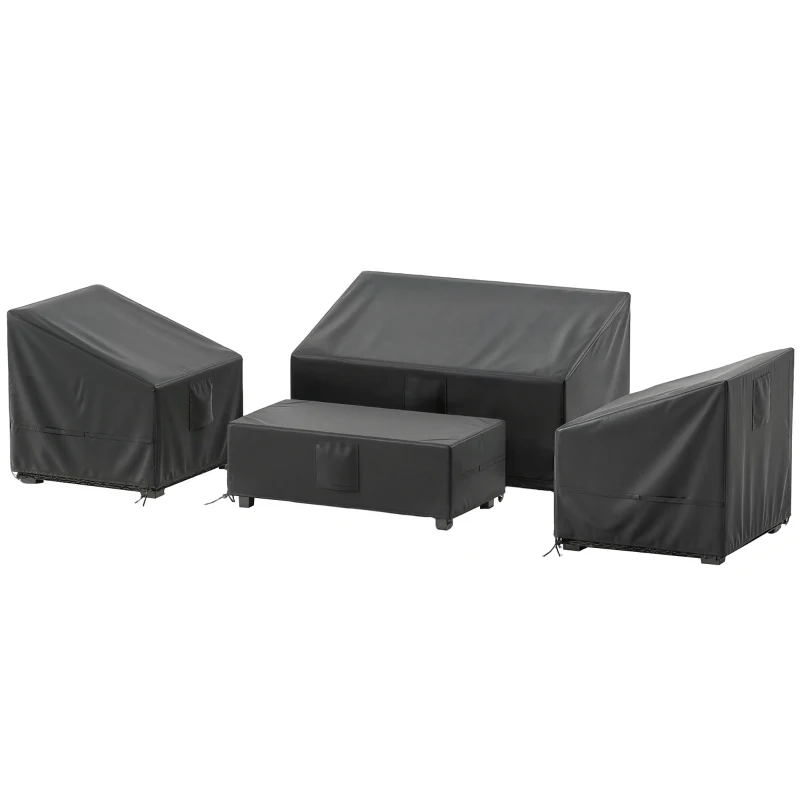 Outsunny Fundas para Muebles de Jardín 4 Piezas, Impermeables, Negro