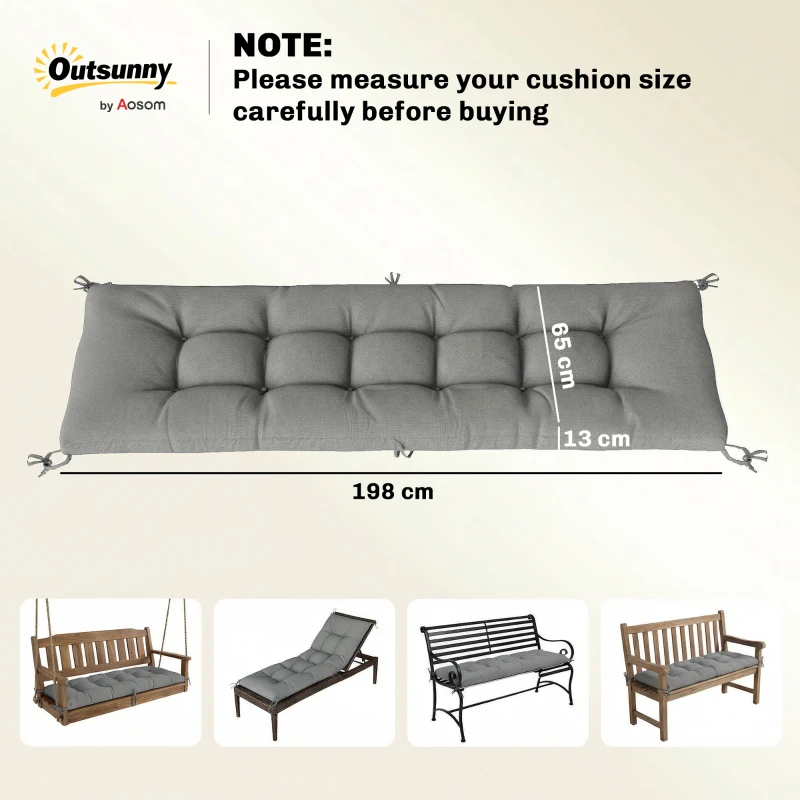 Outsunny Outdoor Bench Cushion with Securing Straps UV50+ Protection Slow-Recovery Indoor Outdoor 198x65x13 cm Gray
