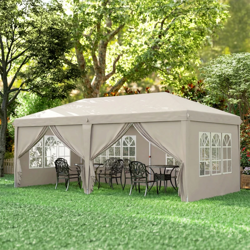 Outsunny Tenda de jardim exterior 6x3m tenda dobrável com Paredes Anti-UV Altura Ajustável com Saco de Transporte bege