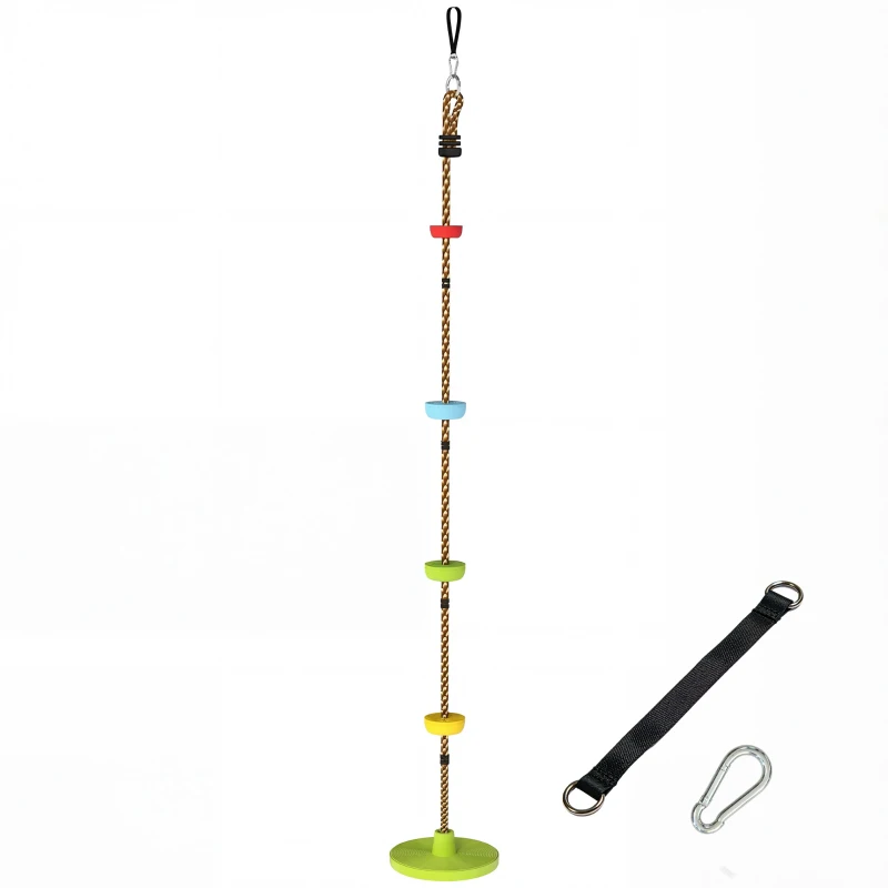 AIYAPLAY Corda de escalada Balanço 1,9 m, Balanço com disco para crianças com plataforma, cinta e mosquetão, Verde