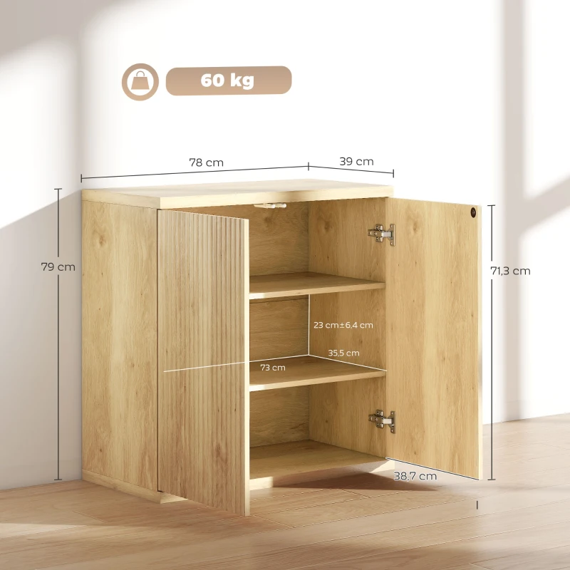 HOMCOM Aparador de Sala Móvel de Arrumação Moderno com Portas de Fecho Suave e Prateleiras Ajustáveis 78x39x79 cm Carvalho