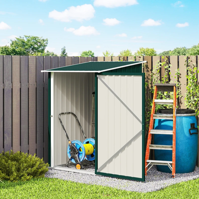 Outsunny Casinha de Jardim Porta-Ferramentas em Aço Galvanizado com Porta Batente, 100x104x160 cm, Verde