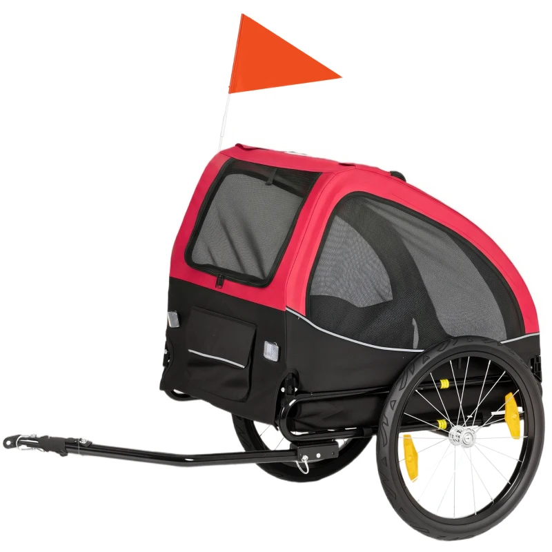 PawHut Reboque Dobrável para Cães com Refletores Janelas em Tela Rodas Porta Bandeira de Segurança para Cães até 20 kg 138x70x89 cm Vermelho