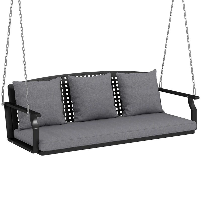 Outsunny Balanço para Varanda 3 Lugares Banco de Jardim com 3 Almofadas de Encosto Almofada de Assento Dispositivo de Suspensão Cinza