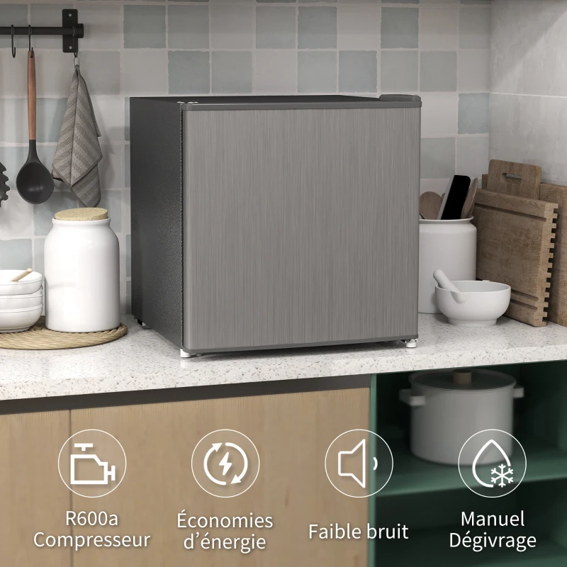 HOMCOM Mini-congelador Temperatura Ajustável de -14 a -24 °C Compacto 35 L - Porta Reversível Classe E - 47x44,2x48,8cm - Cinza