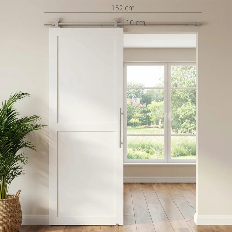 HOMCOM 152CM Ferragens para porta de celeiro, trilho para porta de 76 cm de largura, espessura 30 mm, prateado