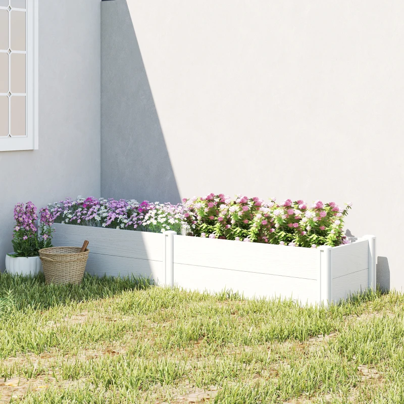 Outsunny Canteiro elevado em plástico, encaixável, canteiro com montagem DIY, estufa fria 197 x 54 x 33 cm Branco