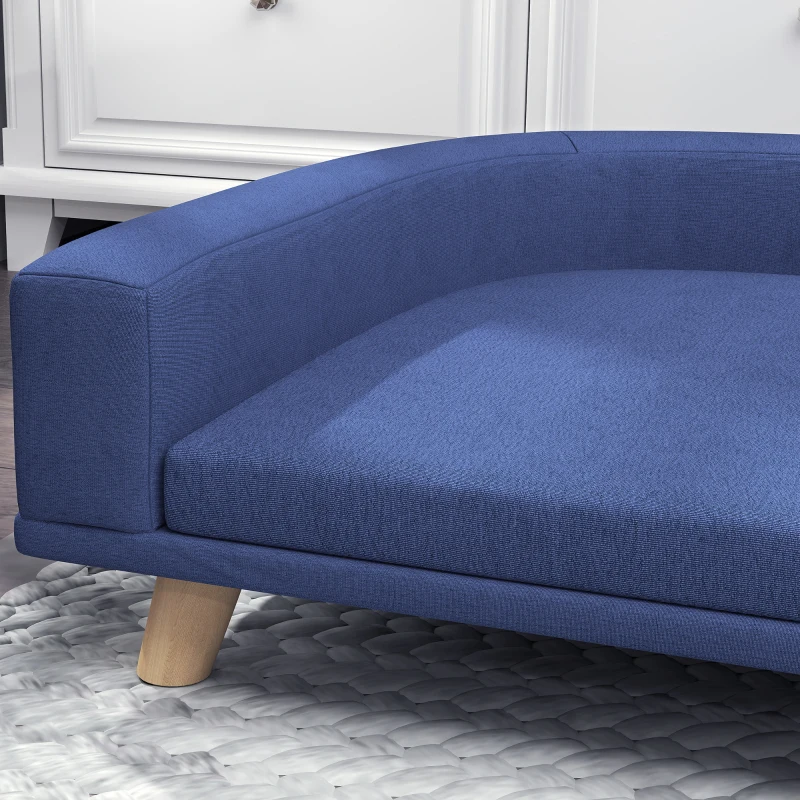 PawHut Sofá para Cão Grande Cama Elevada para Cão Almofada Lavável Estrutura em Madeira Tecido Poliéster 98x67x25 cm Azul