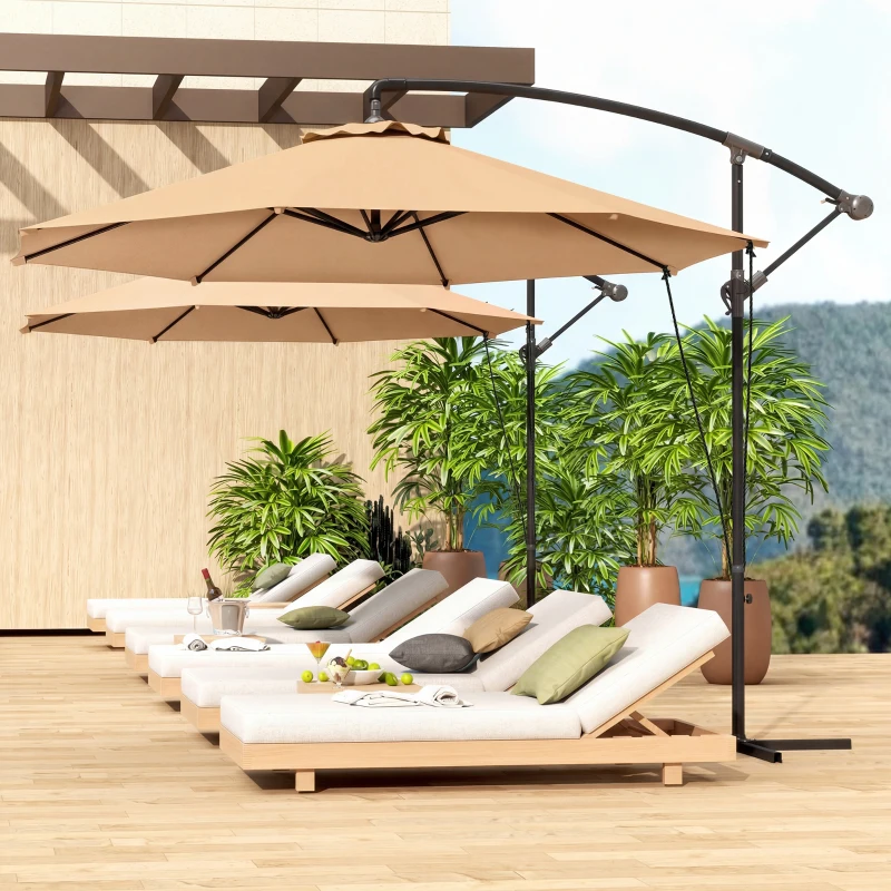 Outsunny Parasol déporté Ø3 m avec aérations, base en croix et manivelle, en métal et polyester, Kaki