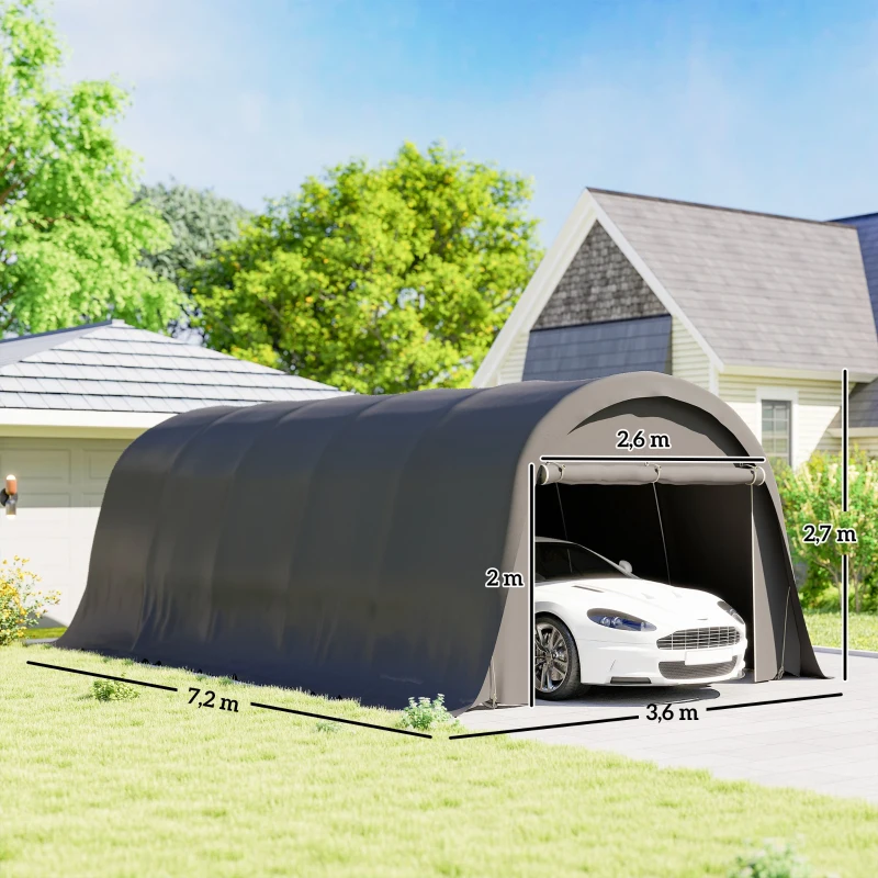 Outsunny Carport Tenda de Garagem 3,6x7,2 m Abrigo de Carro Exterior Tenda de Armazenamento com Laterais Removíveis Cinza Escuro