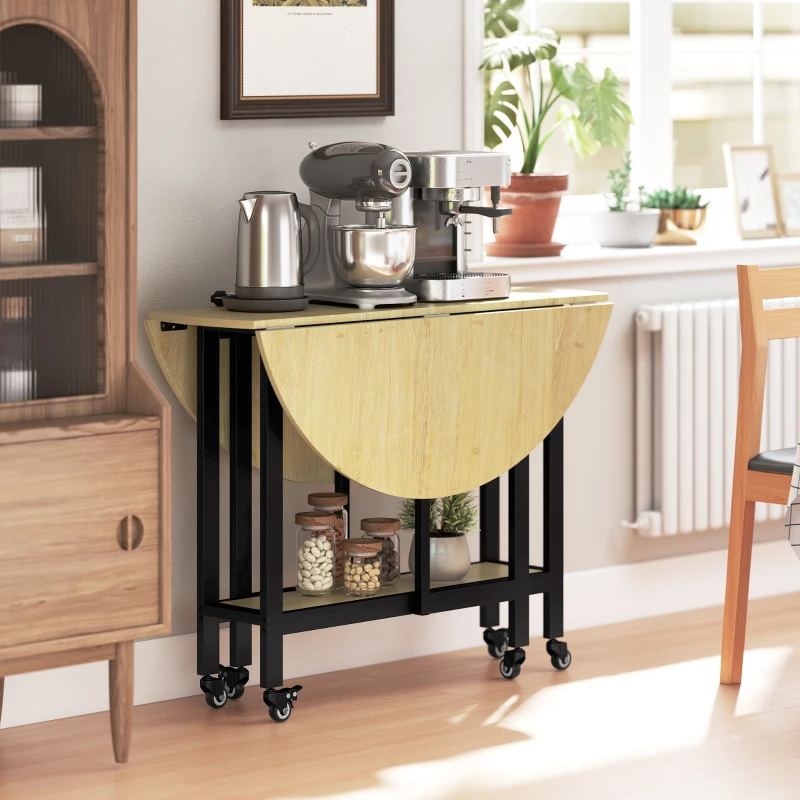 HOMCOM Mesa de jantar dobrável com rodízios, mesa de cozinha para 4 pessoas com prateleira integrada, 100 x 100 x 75 cm, carvalho