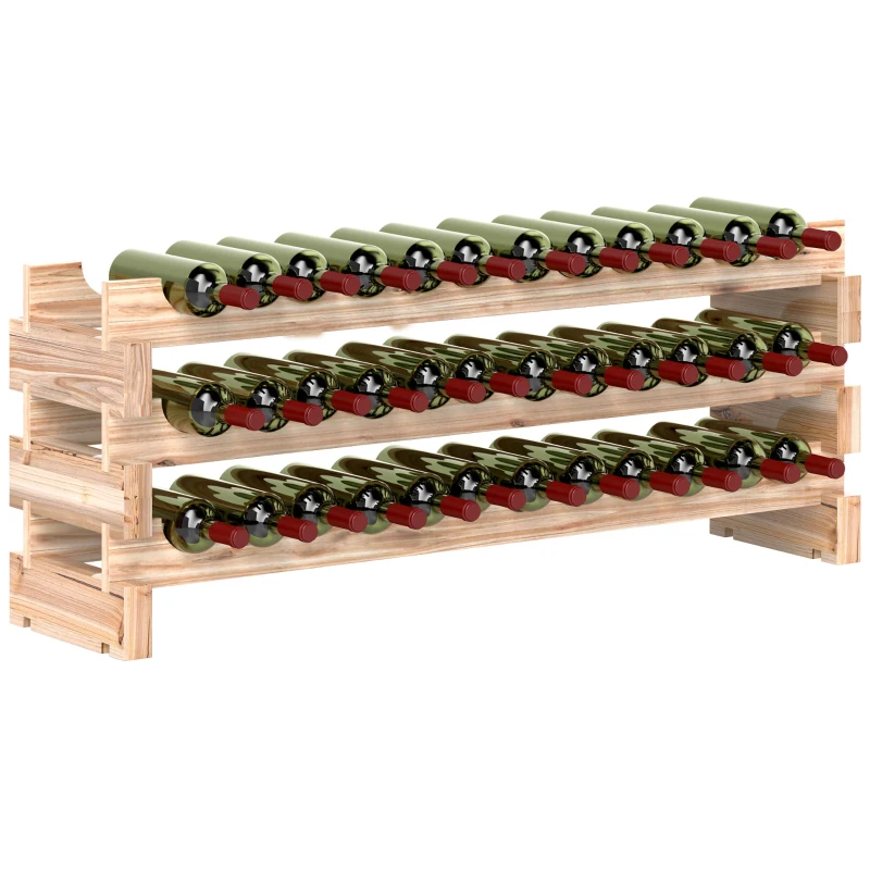 HOMCOM Suporte para 36 garrafas, prateleira de vinho com 3 níveis modulável, 114×28×42,5cm, madeira natural