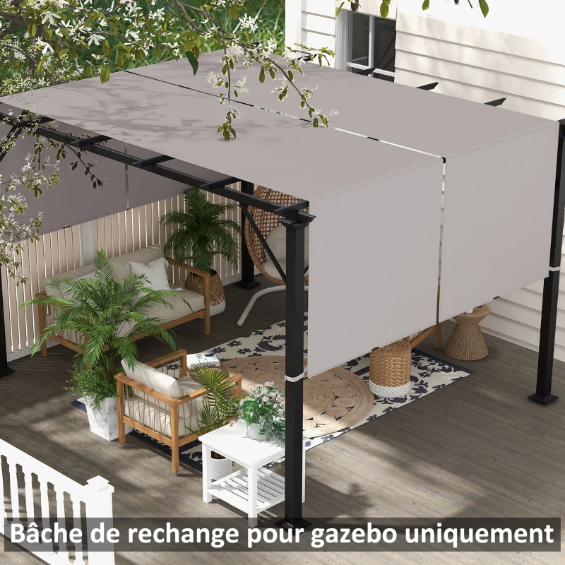 Outsunny Conjunto de 2 Lonas de Reposição para Pérgola Retrátil 4,9x1,2 m para Pérgola 3x3 m Poliéster Proteção UV Cáqui Claro