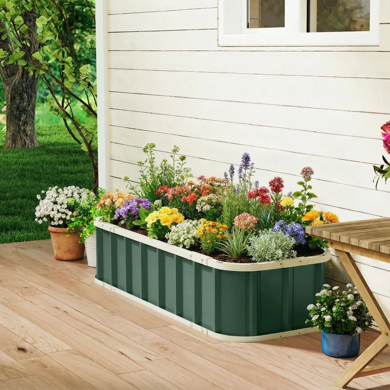 Outsunny Canteiro Elevado Aço Canteiro com Fechos de Encaixe Borda Dobrada Estufa 136x52x31 cm Verde Claro