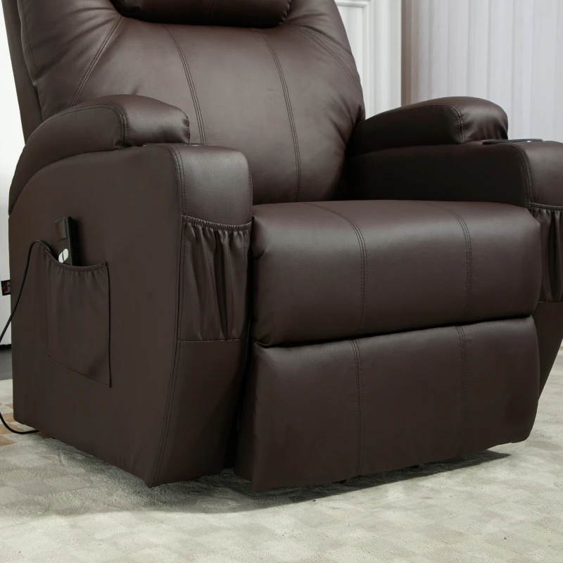 HOMCOM Opsta Stoel comfortabel met afstandsbediening en bekervouders voor Huisgebruik, Koffiebruin(m-12)