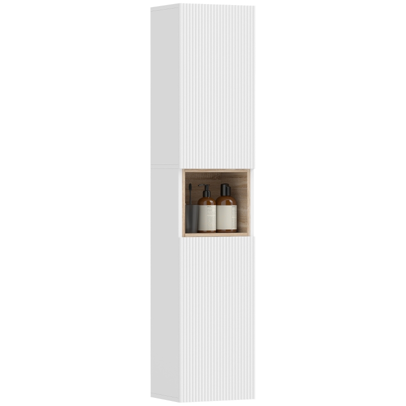 HOMCOM Mobile da Bagno a 2 Ante con Spazio Aperto e Ripiani Regolabili, in Legno, 30x24x140 cm, Bianco