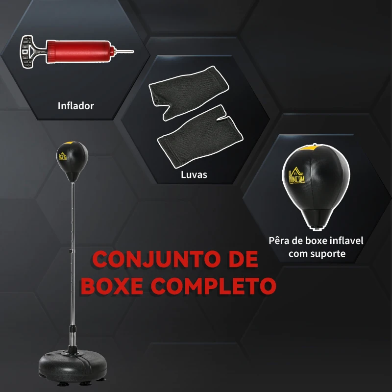 HOMCOM Saco de Boxe de Pé com Altura Ajustável de 4 Níveis Base Preenchida Luvas e Inflador Ø45x133-151 cm Preto