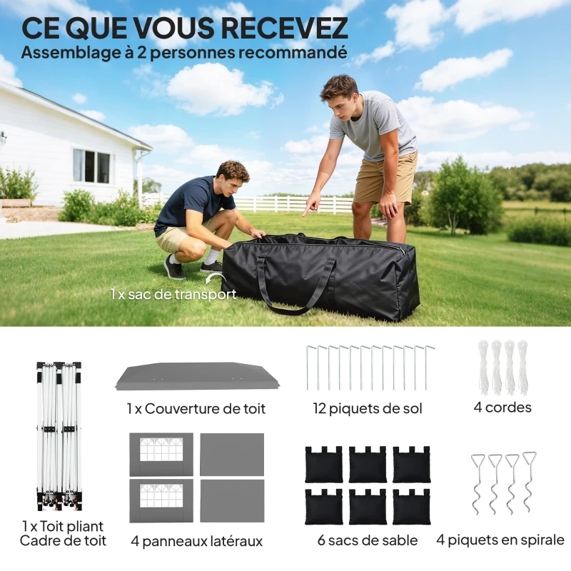 Outsunny Cenador de jardín 3 x 6 m pop-up carpa plegable altura regulable impermeable protección UV50+ gris