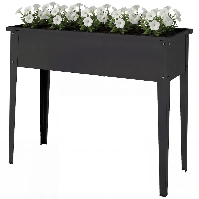 Outsunny Huerto Elevado de Metal, Jardinera Elevada 80L con bordes redondeados, Orificio de Drenaje, 100 x 40 x 80 cm, Negro